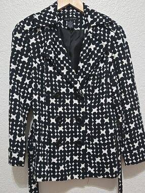Elena Solano Black & White Patterned Double-Breasted Peacoat